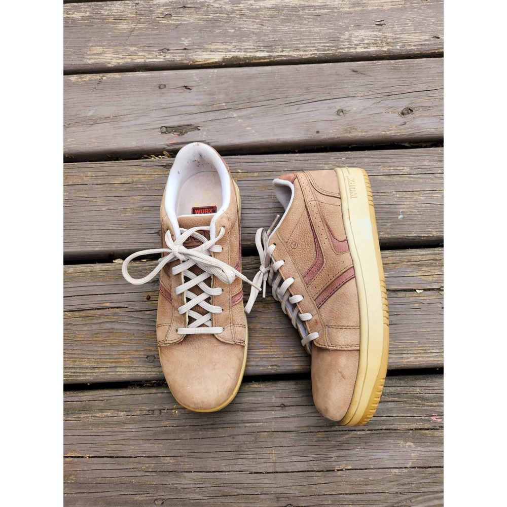 Worx Red Wing Shoes Safety Sneakers Tan‎ Burgundy Steel Toe 5104 Women 8.5W